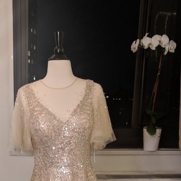 NWT Teri Jon Long Illusion Overlay Gold Gown Sz4 - Picture 4 of 8